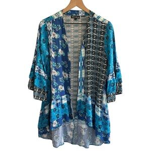 Tolani Collection Open Front Kimono Cardigan Small Tiered Boho Floral Patchwork